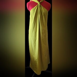 Commense Chartreuse Halter Midi Dress